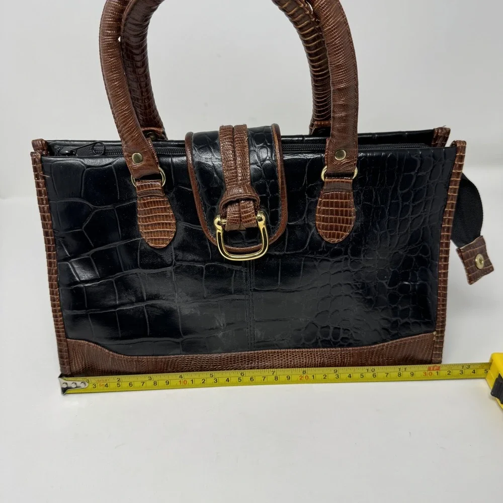 Crocodile Faux Leather‎ Satchel Handbag Womens Medium Black Top Handle Crossbody